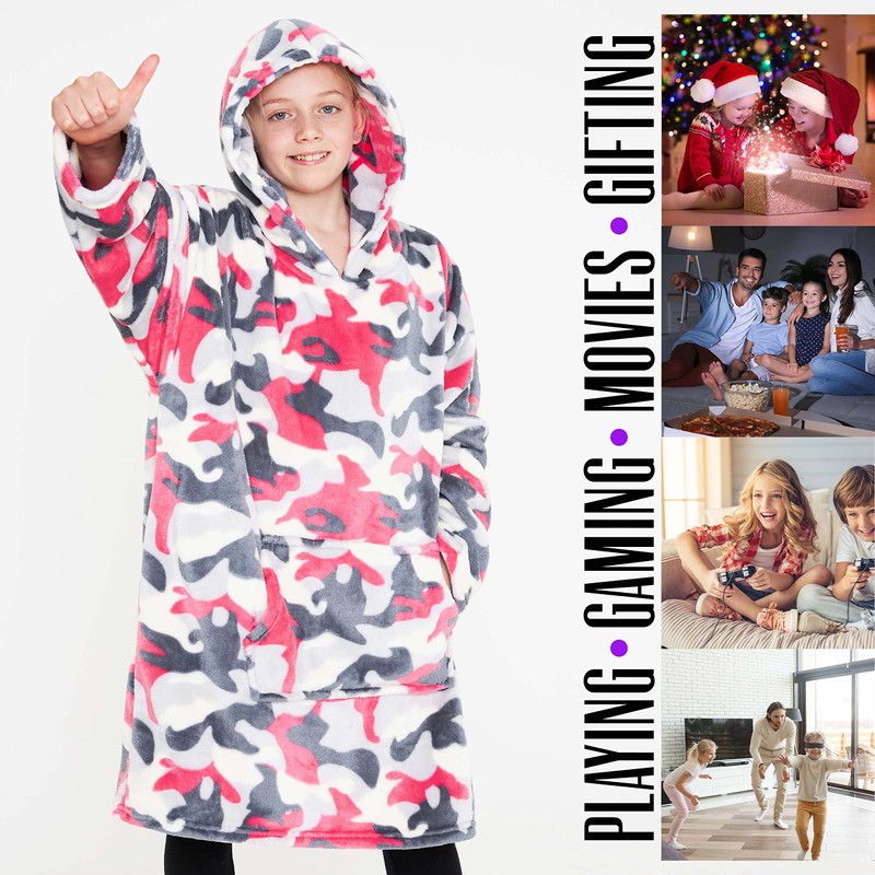 CityComfort Girls Oversized Blanket Hoodie Kids Fleece Fluffy Hoodies (Pink