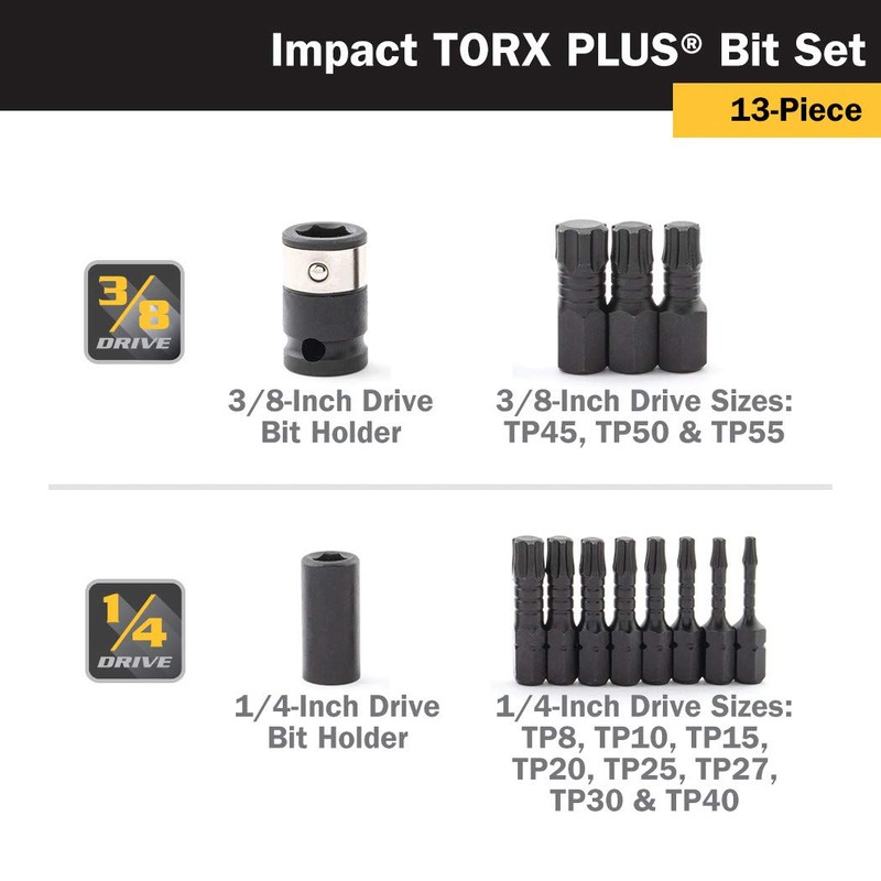 Titan 16036 13-Piece Impact Torx Plus Bit Set