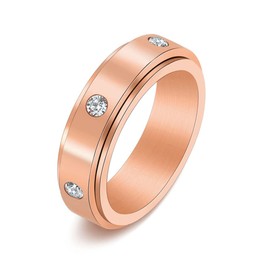 WLPCIV Stainless Steel Spinner Ring for Women Men Fidget Band Rings for Anxiety Cubic Zirconia Stones Stress Relieving Wedding Promise Rings, Rose Gold Size 6