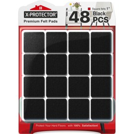 X-PROTECTOR Felt Furniture Pads - 48 PCS 25mm - Felt Pads Floor Protectors - Chair Felt Pads - Felt Pads for Furniture Feet - Furniture Pads for Hardwood Floors - Protect Your Floors! (Black, Square)