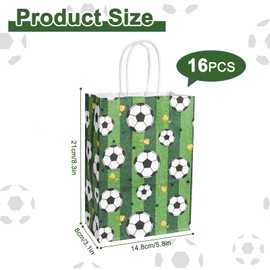 Pinsit 16Pcs Soccer Party Favor Paper Bags, Football Themed Party Bags,Soccer Goodie Bags with Handles, Treat Candy Gift Bags for Kids Adults Soccer Party Supplies (Green)