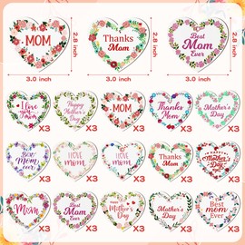 Haooryx Mother's Day Heart Wood Ornaments - 46Pcs Happy Mother's Day Heart Shaped Hanging Ornaments Decorations Best Mom Ever Wood Slices Tag Mom Birthday Party Home Decor Supplies