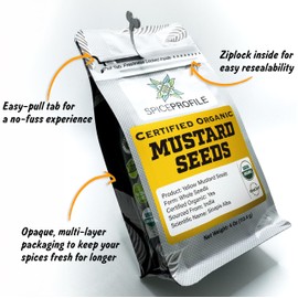 Spice Profile | USDA Certified Organic Yellow Mustard Seeds (Whole) | Resealable 4oz Pack Perfect for Pickling, Cooking, House Made Rubs & Dips