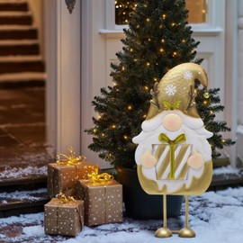 TERESA'S COLLECTIONS Christmas Decoration, Garden Decoration for Outdoors, 61 cm Metal Christmas Gnome for Christmas Decoration, Indoor, Christmas Decoration Outdoor with Red Santa Tomte Gnome, Gnome Xmas (L)