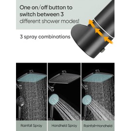 Cobbe 12'' High Pressure Rain Shower Head with Extension Arm - Dual Shower Heads with 8 Modes Handheld Spray Combo - Wide RainFall shower with Anti-Clog Nozzles, Adhesive Showerhead Holder, Black