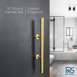 Rio Salto 18-Inch Brushed Brass Vintage Gold Barn Door Handle Kit Closet Door Handle Solid Aluminum Pull Handle Flush Handle Set Large Sliding Door Handles (Light Gold, 18" - 1Pack)