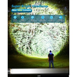 VOLISABER Headlamp Rechargeable 3000 High Lumens, 13 Mode LED 9000mAh Headlamp with Motion Sensor, Zoomable 90° Adjustable Waterproof Head Light for Adults, Camping, Hiking, Fishing, Running, Cycling