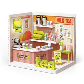 MINDNOOK DIY Miniature House Kit, LED Light-Up Dollhouse, Mini Dollhouse Building Set with Furniture, Craft Hobby Gift for Adults, Teens & Kids Ages 6+ (Milk Tea)