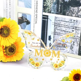 Echehi Gifts for Mum, Beautiful Butterfly Shaped Acrylic Board, Heart Shaped Necklace, Best Mum Gift with Gift Box and Greeting Cards