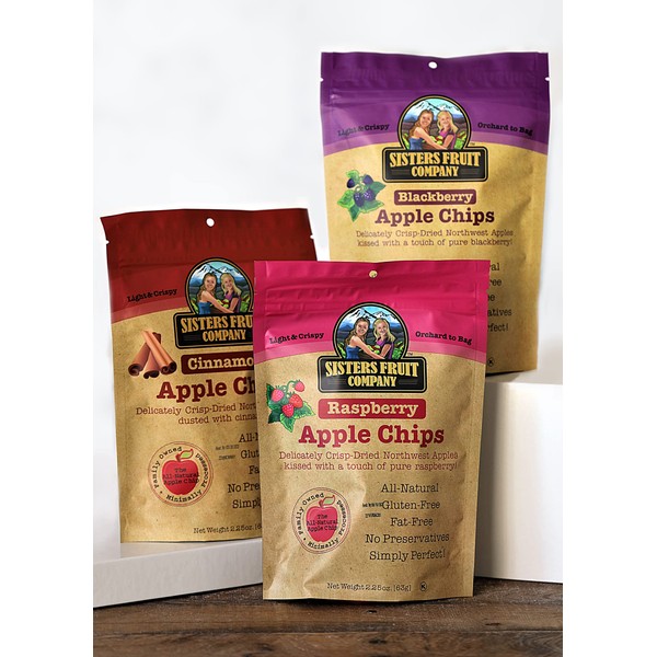 Sisters Fruit Company, TRIO, Apple Chips, All Natural, Gluten-Free, Fat-Free (Contains THREE 2.25 OZ BAGS)