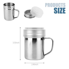 1 Pack Powdered Sugar Shaker Duster 7oz 304 Stainless Steel Fine Mesh Shakers With Handle and Lid for Baking Cornstarch Coffee Flour Restaurant and Home Kitchen