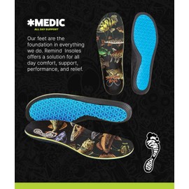 Remind Insoles Medic Impact | Jackson Bros Fish Guide | Shoe Inserts for Mid-High Arch Support | Skateboarding & Snowboarding | Walking, Hiking, Running | Lightweight Comfort | Mens Size 8-8.5
