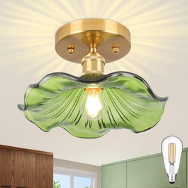 Loiogohot Semi Flush Mount Ceiling Light,Flower Hallway Vintage Lights Fixture Ceiling Green 8.8" Vintage Light Fixtures for Closet Hallway Kitchen Dining Room