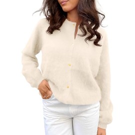 LILLUSORY Womens Chunky Cardigan Sweaters Fall Lightweight Cozy Jacket Outfit Fuzzy Knit Button Up Warm Clothes Trendy Apricot S