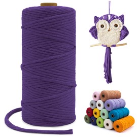 LEREATI Macrame Cord 3mm x 100m, Single Strand Thick Macrame Rope Yarn Natural Cotton Cord, Craft Macrame String for Plant Hanger, Wall Hanging, Knitting, DIY, Home Decorations (Deep Purple)