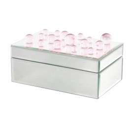 Deco 79 Glass Decorative Jewelry Box Mirrored Jewelry Organizer with Pink Bubble Textured Balls, Jewelry Holder 8" x 5" x 4", Silver