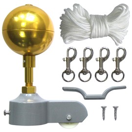 IGTOPS Flagpole Accessory Set, Flagpole Repair Kit, Flagpole Repair Parts Including Ball, Rope, Carabiner, Cleat, Topper Made of Aluminium with Pulley, Flag Parts, Gold