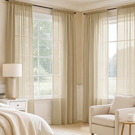 MIULEE Ivory Sheer Curtains 90 Inches Long, 4 Panels Set, Light Filtering Rod Pocket Voile Drapes for Living Room and Bedroom, Airy Soft Fabric Window Treatments, 42 x 90 Inches