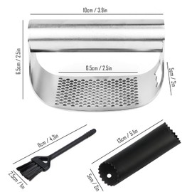 Knoblauchpresse, Knoblauchschneider, Knoblauchpresse Wippe Edelstahl, Kochgerät Knoblauchmühle Küchenhilfe, ergonomische Arbeitsersparnis, mit Knoblauchschäler und Reinigungsbürste