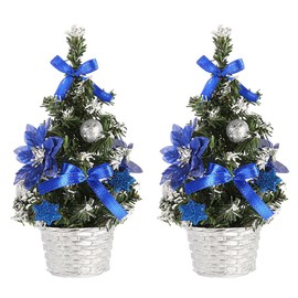 Mini Christmas Tree Artificial Small Xmas Tree Tabletop Desk Decorations 2PCS Blue Mini Xmas Tree Stand Artificial Mini Christmas Tree Artificial Christmas Trees Tabletop Ornament