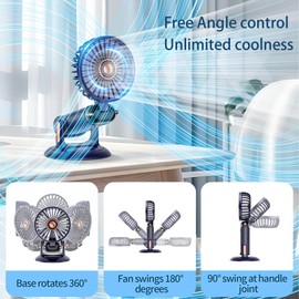 SYBOYEGE 360° Rotating Folding Handheld Fan - 5 Speed Adjustable,Powerful Rechargeable Fan-2400mAh Battery, 12-Hour Runtime,Mini Portable Fan for Handheld, neck, desktop, wall mounted (Blue)