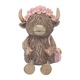 L & P Home & Gifts Highland Cow MBANK Pink Flower, One Size