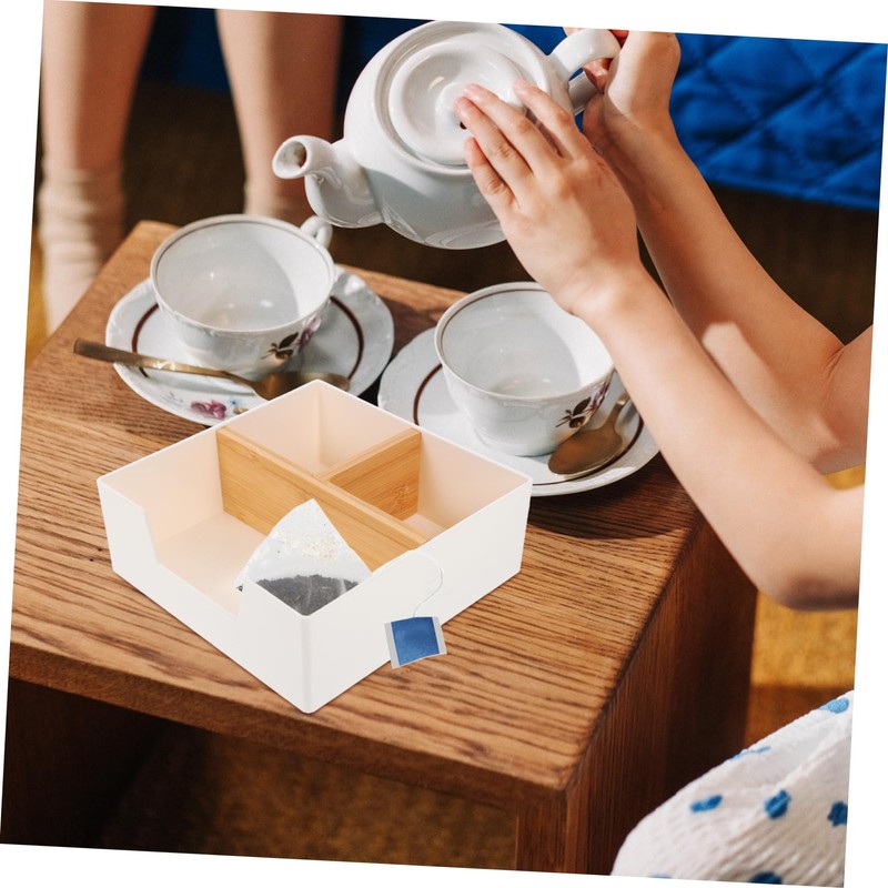 GRIRIW Desktop Tea Bag Storage Box Compartments for Coffee and