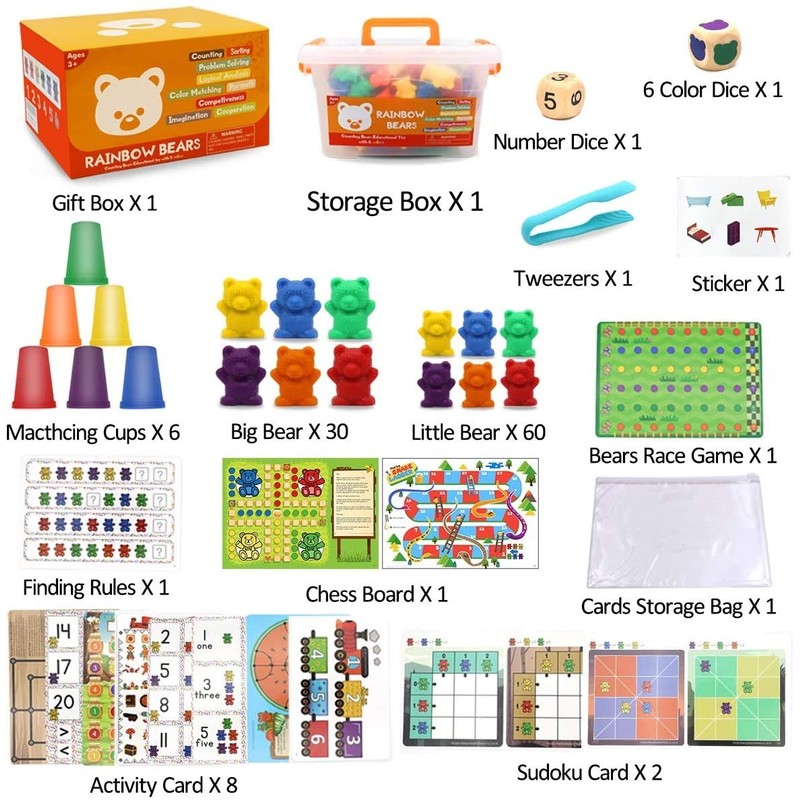 Rainbow Counting Bears with Matching Sorting Cups, Bear Counters and
