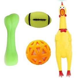 RvPaws Puppy Squeaky Toys Combo of 4 - Chicken Toy Large I Ball in Ball I Plain Bone I Vinyl Baseball Squeaky Toys -Multicolor