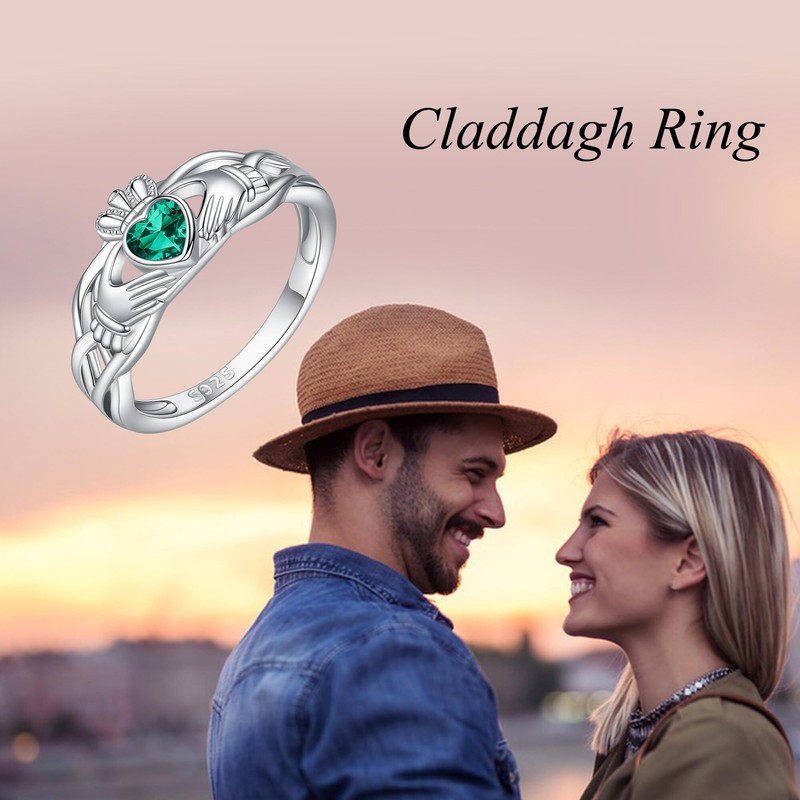 Claddagh Ring for Women Sterling Silver Green Irish Celtic Claddagh