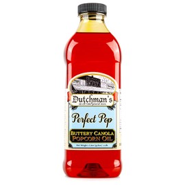 Dutchman’s Popcorn Oil Butter Flavor, Perfect Pop Butter Flavored Canola Oil, 33.8 oz. Colored with Natural Beta Carotene, Make Theater Style Popcorn at Home, Vegan, Healthy, Zero Trans Fat
