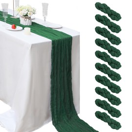 SATULGAU 10 Pcs Dark Green 10FT Boho Gauze Table Runner 23"x120" Rustic Sheer Runner Romantic Cheese Cloth Long Table Runner for Wedding Arch Bridal Baby Shower Birthday Party Decor