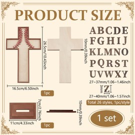 PH PandaHall Wooden Baseball Cross Ornaments for Craft, Table Top Cross Stand with 26 Letters Baseball Gift Christening Centerpiece for Christmas Easter Party Decoration, 26.5 x 16.5 cm