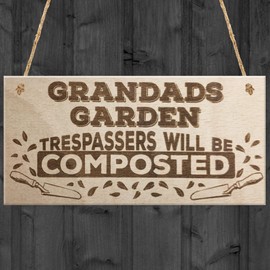 RED OCEAN Grandads Garden Trespassers Composted Novelty Wooden Hanging Plaque Gift Sign