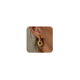 Chunky Gold Earrings for Women Trendy, Dainty Chunky Gold Hoops 14k Gold Plated/Silver Double Hoop Earrings Hypoallergenic Paperclip Drop Dangle Earrings Huggie Convertible Link Jewelry for Women (Gold Patterned Hoop)