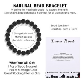CERSLIMO Natural Bead Bracelet for Women Men Teen Girls Boys - Healing Bracelets Stretch Link Bracelets with Beautiful 8mm Crystal Bracelet for Birthday Christmas, Anxiety Bracelet, Lava Rock Bracelet
