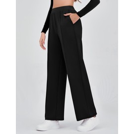 Gracyoga Wide Leg Stretchy Work Pants Slacks for Women Business Casual Pants High Waisted Trousers with Pockets M Black