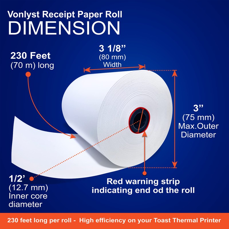 Vonlyst Thermal Printer Paper Roll for Toast TP200 Receipt Printer