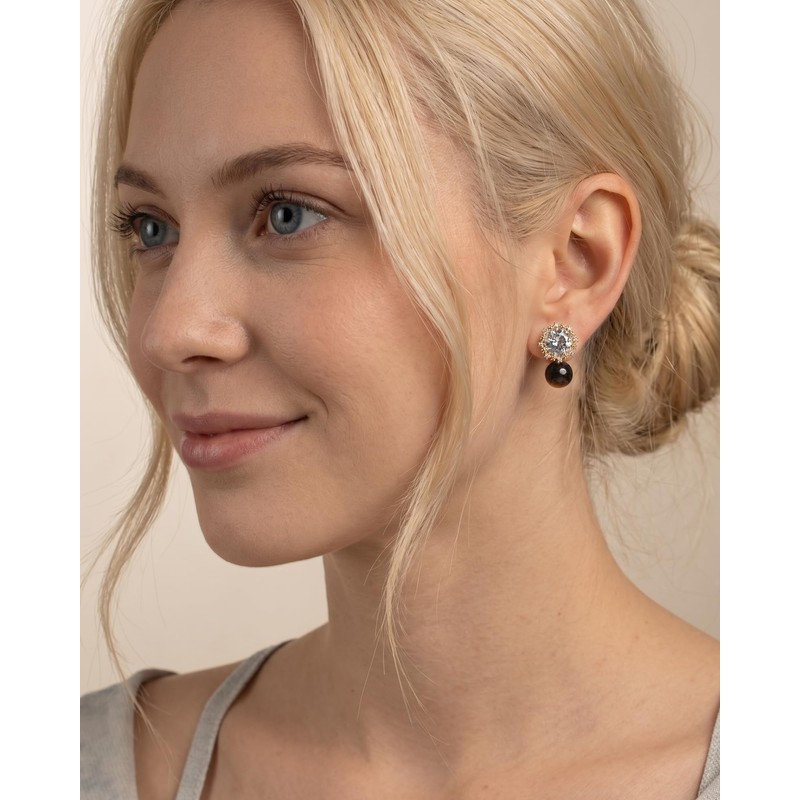 Teppdfann Vintage Tiger Eye Stone Bead and Cubic Zirconia Stud
