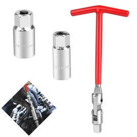 Diamall 3-Piece Spark Plug Socket Wrench Set - T-Handle Design with 16mm (5/8") & 21mm (13/16") Sockets, 45# Steel Spark Plug Removal & Installer Tool for Cars, Lawn Mowers, Motorcycles (Red)