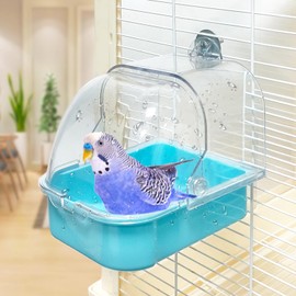 WQY GroceryShop Bird Bath for Cage, Cleaning Pet Supplies Cockatiel Bird Bathtub with Hanging Hooks for Little Bird Parrots Spacious Parakeets Portable Shower for Most Birdcage(Blue)