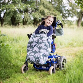 BundleBean - 100% Waterproof Fleece-Lined Child Wheelchair Cover (Grey Polar Bear) - Kids Warming Wheelchair Cosy, Fleece-Lined Pocket for Hands, Universal Fit for Wheelchairs & Special Needs Buggies