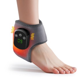 Cordless Electric Ankle Massager with Heat and Vibration Foot Warmer Belt MassagerMaterial: ABS+Advanced Diving Fabrics, Color: Gray