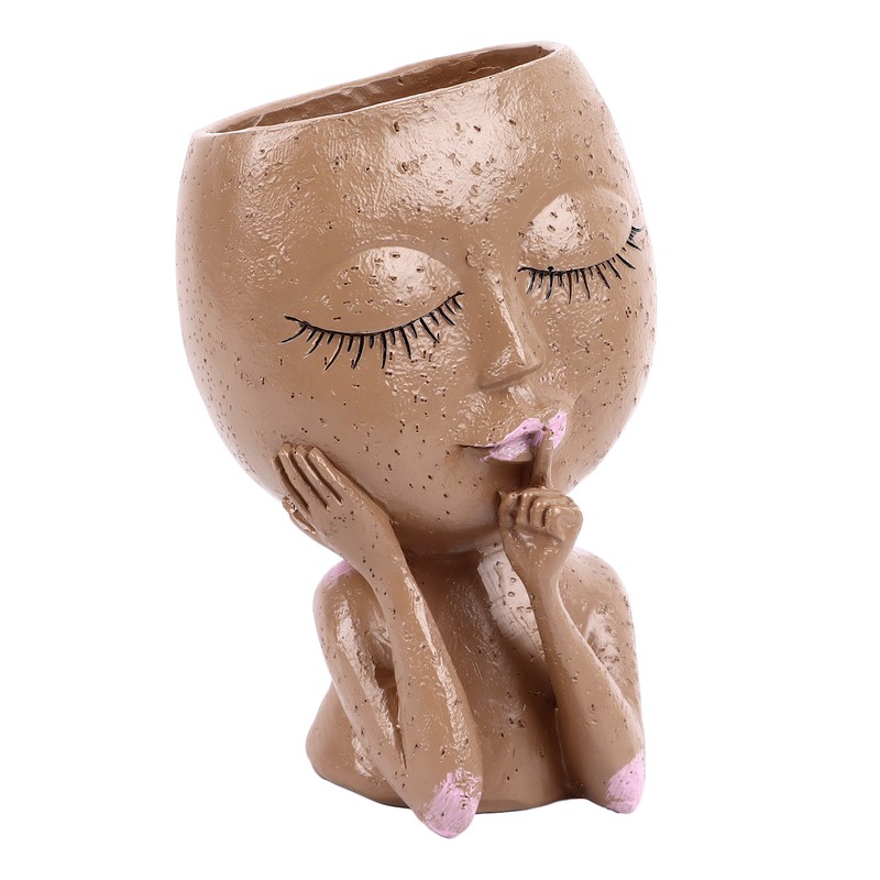 Girl Head Flowerpot Fadeless Durable Resin Face Planter Decorative Succulent