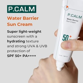 P.CALM Crema solar hidratante con barrera de agua, acabado mate, sin fundicin blanca, SPF 50 PA Vegano Calmante Humedad Protector solar diario para...
