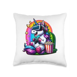 Gamer Panda Popcorn Gaming Chair Headphones Games Player Throw Pillow