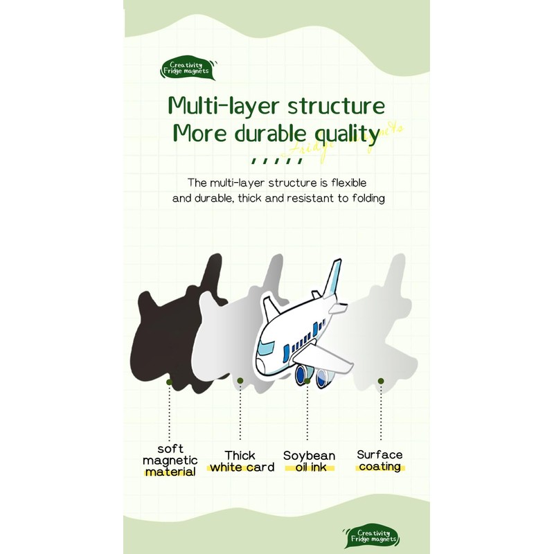 20 Pcs Cartoon Airplane Refrigerator Magnets, Thickened Cardstock Soft Magnet