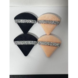 ButiFlora 4 Pcs Rhinestone Powder Puffs, ButiFlora Triangle Super Soft Velvet W/Rhinestone Band for Both Dry and Wet Makeup Setting/Concealer/Foundation/Blush Makeup Puffs (Black and Champag)
