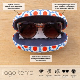LAGO TERRA Retro Floral Print Hard Shell Sunglasses Case - Cornflower Blue (Large)