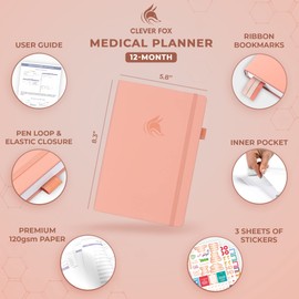 Clever Fox Compact A5 Medical Planner 12-Month – Medical Notebook, Health Diary, Wellness Journal to Track Health –12 Months (Light Pink)